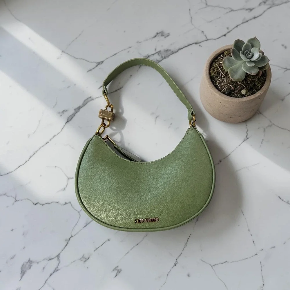 Steve Madden Bsammie Women's Olive Green Shoulder Bag Crescent Lock NWT - Picture 2 of 10